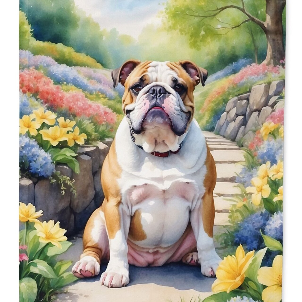 Edge Collections - 28" X 40" - Multicolor - English Bulldog Spring Path Porch Large Flag - 1 Piece